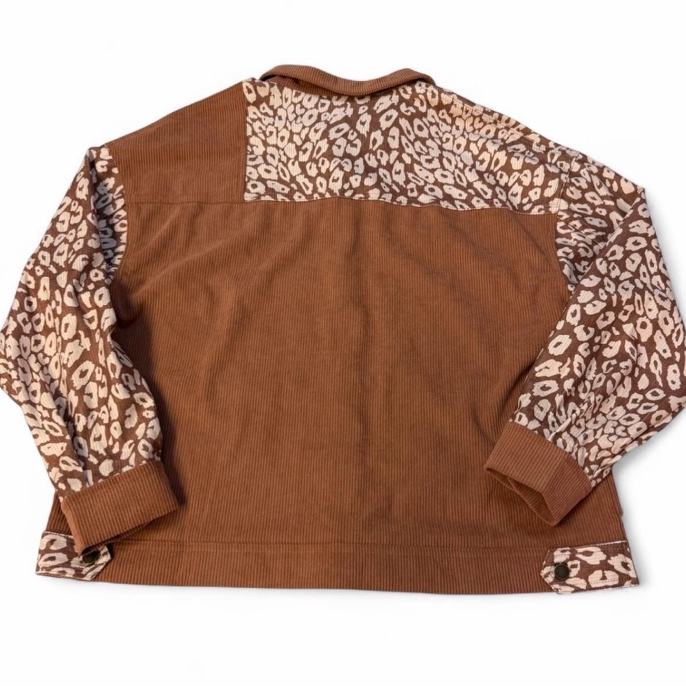 Leopard Print Colorblock Ribbed Shacket Women’s L… - image 3